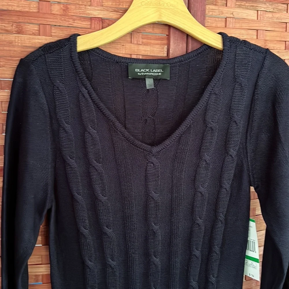 NWT Black Label by Evan Picone Navy Blue Long Sleeve Knitted Sweater Dress Large - Picture 8 of 13